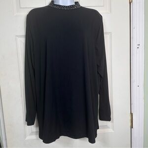 Lane Bryant Embellished Mock Neck‎ Tee Size 18/20 Black Long Sleeve
